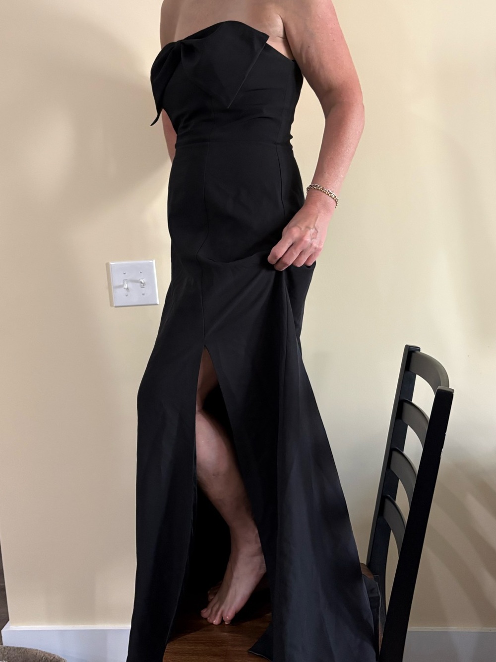 Revelry Black Monroe Crepe Bow Dress Gown size 12 - Picture 2 of 10